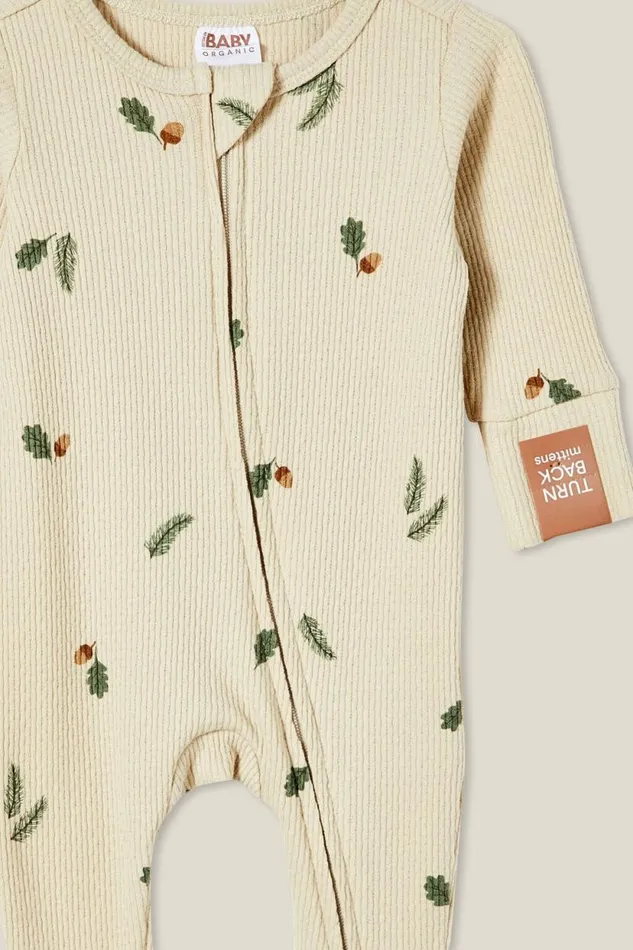 Organic Pointelle Zip All In One Romper Rainy Dayfloating Acorns Baby Cotton On Rompers and Bubbysuits