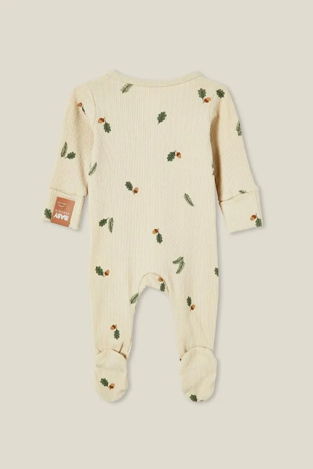 Organic Pointelle Zip All In One Romper Rainy Dayfloating Acorns Baby Cotton On Rompers and Bubbysuits