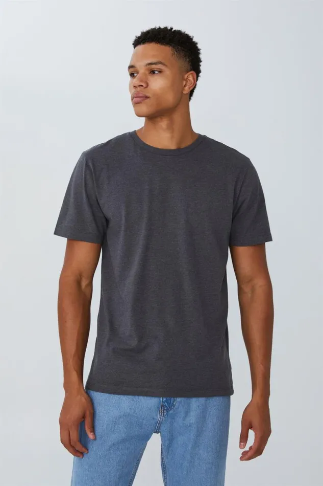 Organic Regular Fit Crew TShirt Charcoal Marle Men Cotton On Tees and Tanks
