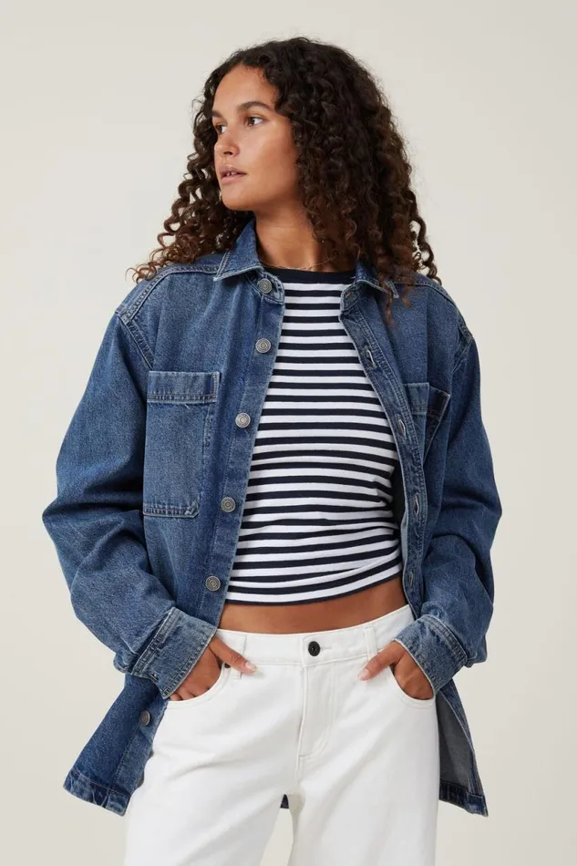 Oversized Denim Shirt Bottle Blue Women Cotton On Jackets