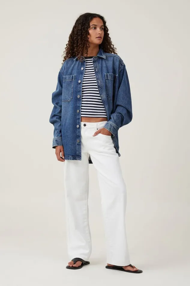 Oversized Denim Shirt Bottle Blue Women Cotton On Jackets