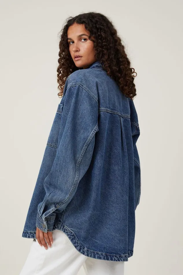 Oversized Denim Shirt Bottle Blue Women Cotton On Jackets