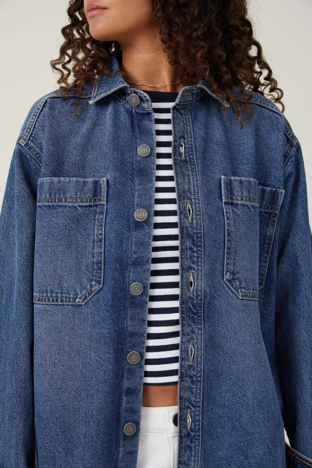 Oversized Denim Shirt Bottle Blue Women Cotton On Jackets