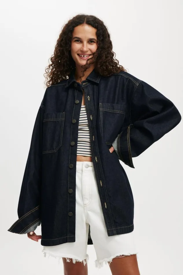 Oversized Denim Shirt Indigo Women Cotton On Jackets