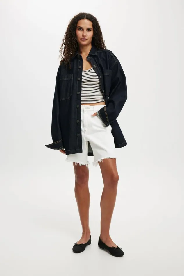 Oversized Denim Shirt Indigo Women Cotton On Jackets