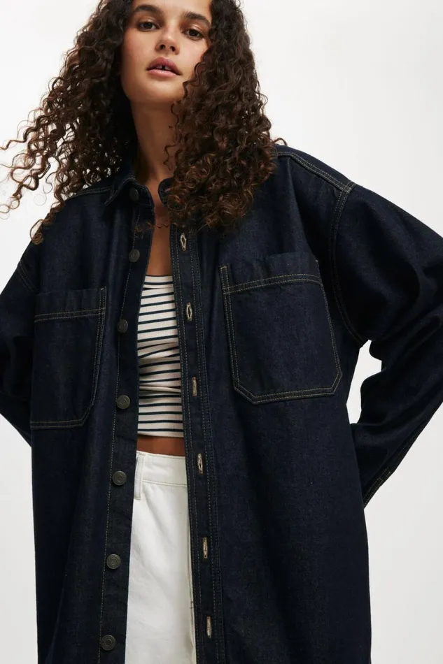 Oversized Denim Shirt Indigo Women Cotton On Jackets