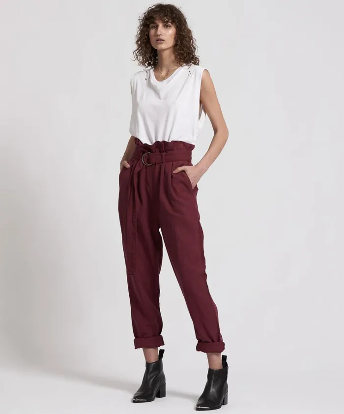 OXBLOOD LINEN HIGH WAIST SOHO PANTS Women One Teaspoon Bottoms