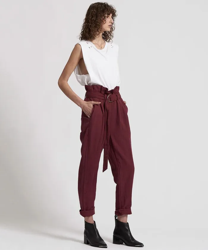 OXBLOOD LINEN HIGH WAIST SOHO PANTS Women One Teaspoon Bottoms