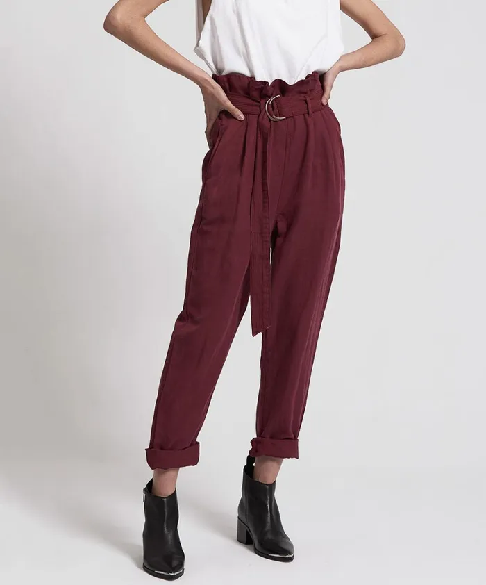 OXBLOOD LINEN HIGH WAIST SOHO PANTS Women One Teaspoon Bottoms