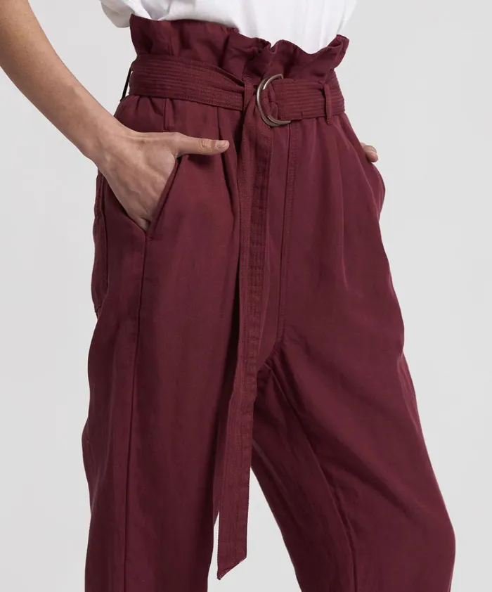 OXBLOOD LINEN HIGH WAIST SOHO PANTS Women One Teaspoon Bottoms