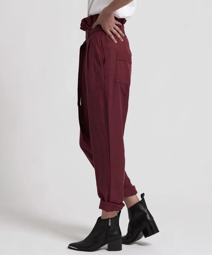 OXBLOOD LINEN HIGH WAIST SOHO PANTS Women One Teaspoon Bottoms