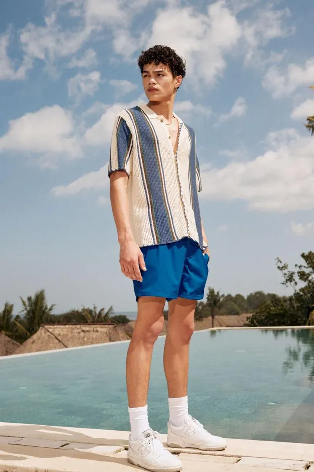 Pablo Short Sleeve Shirt Off White Vert Stripe Men Cotton On Tees and Tanks