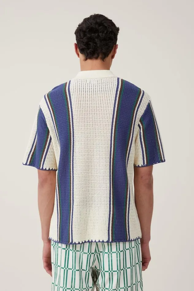 Pablo Short Sleeve Shirt Off White Vert Stripe Men Cotton On Tees and Tanks