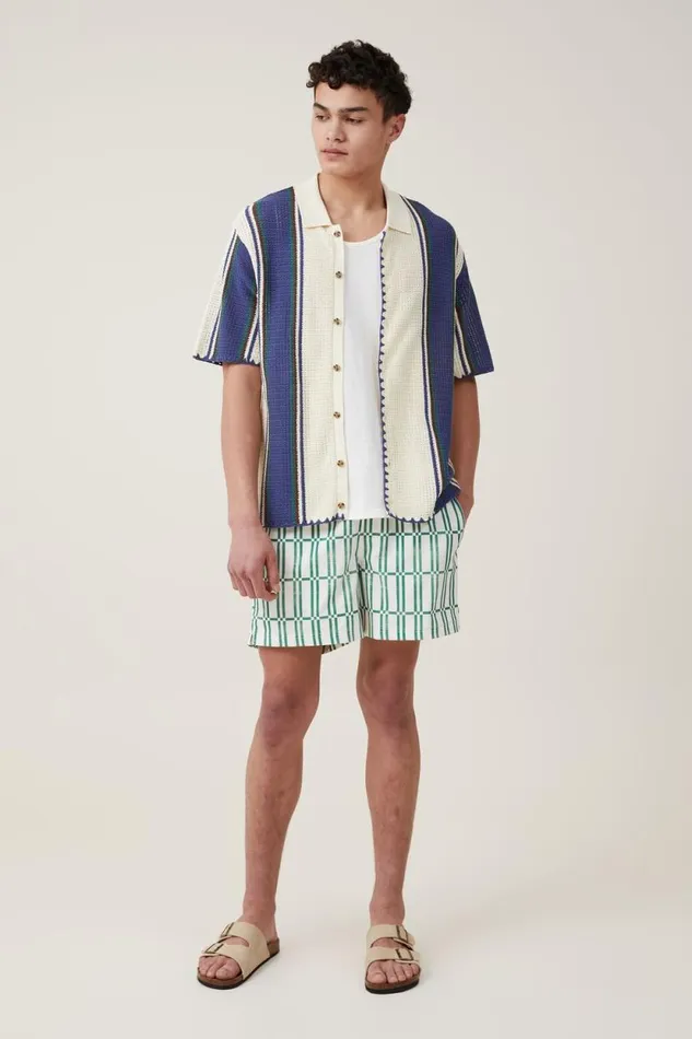 Pablo Short Sleeve Shirt Off White Vert Stripe Men Cotton On Tees and Tanks
