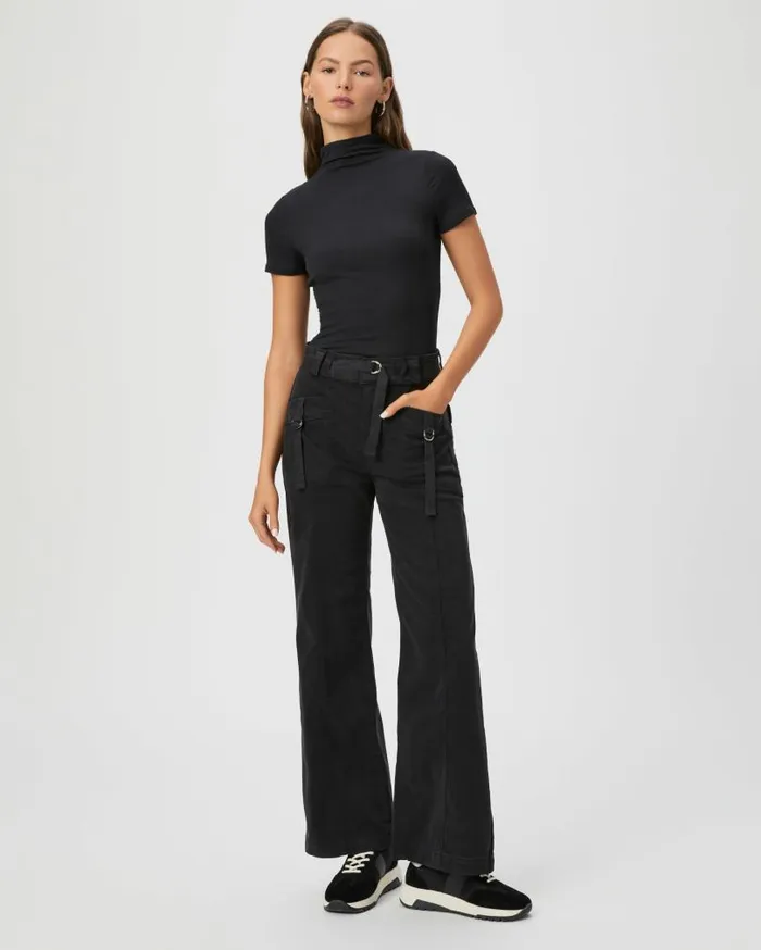 PAIGE Denim Women Brooklyn 31 Inch Wide Leg Pant 8211 Charcoal Black