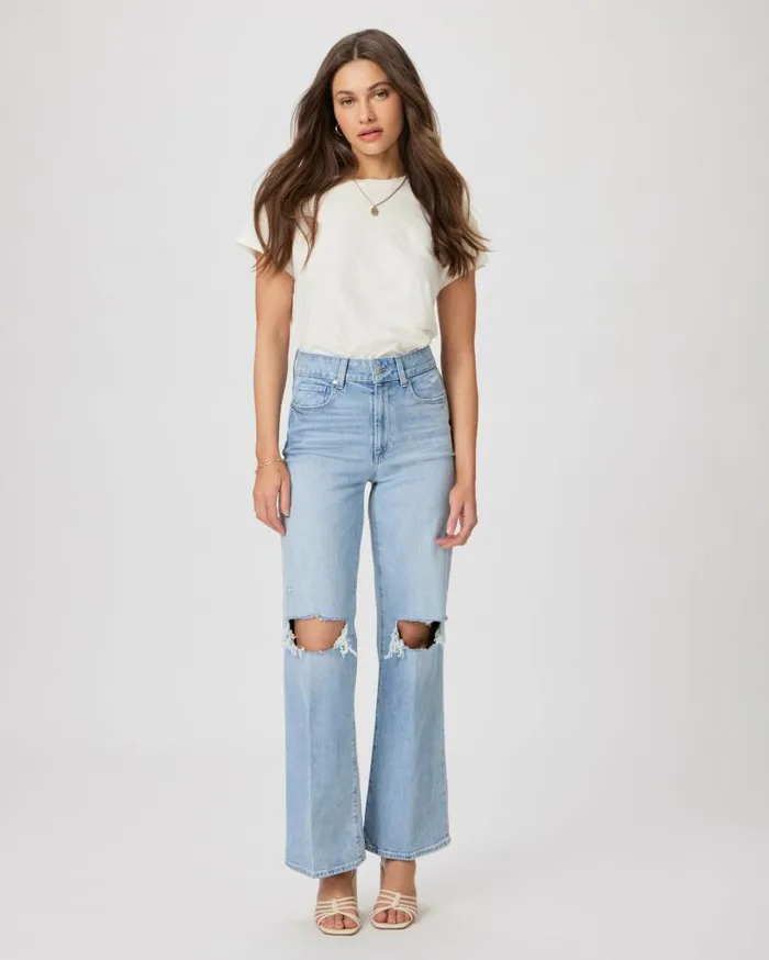 PAIGE Denim Women Sasha 32 Inch Wide Leg Jean 8211 Maeve Destructed