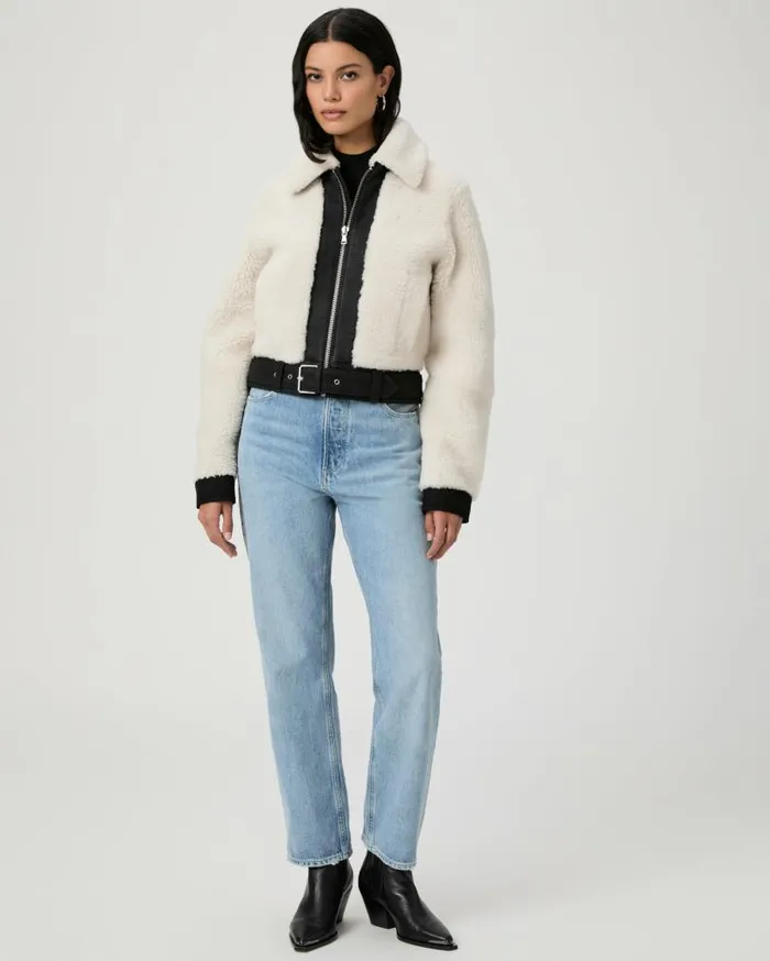 PAIGE Jackets and Coats Women Rhone Jacket 8211 EcruBlack Suede PAIGE Jackets and Coats Women Rhone Jacket 8211 EcruBlack Suede