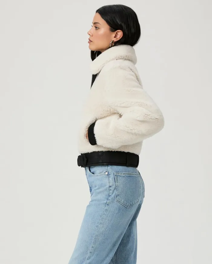 PAIGE Jackets and Coats Women Rhone Jacket 8211 EcruBlack Suede PAIGE Jackets and Coats Women Rhone Jacket 8211 EcruBlack Suede