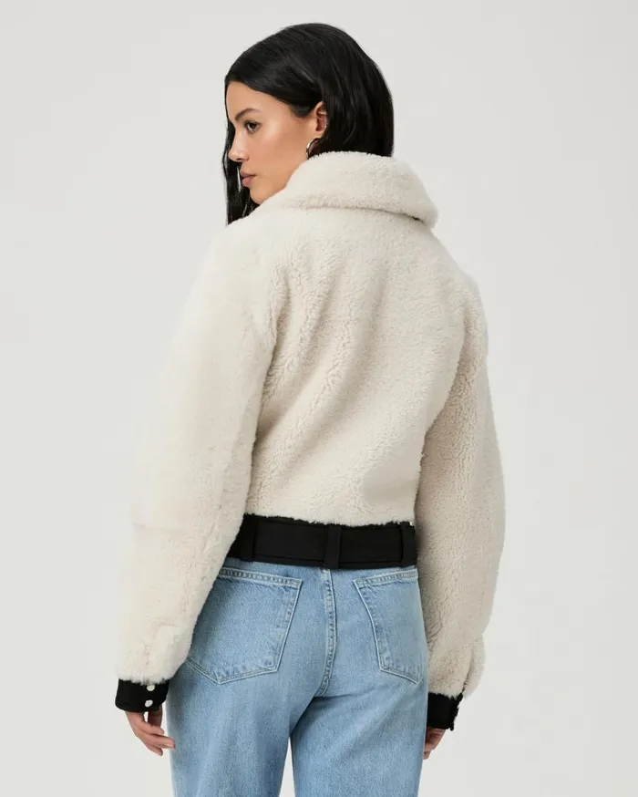 PAIGE Jackets and Coats Women Rhone Jacket 8211 EcruBlack Suede PAIGE Jackets and Coats Women Rhone Jacket 8211 EcruBlack Suede