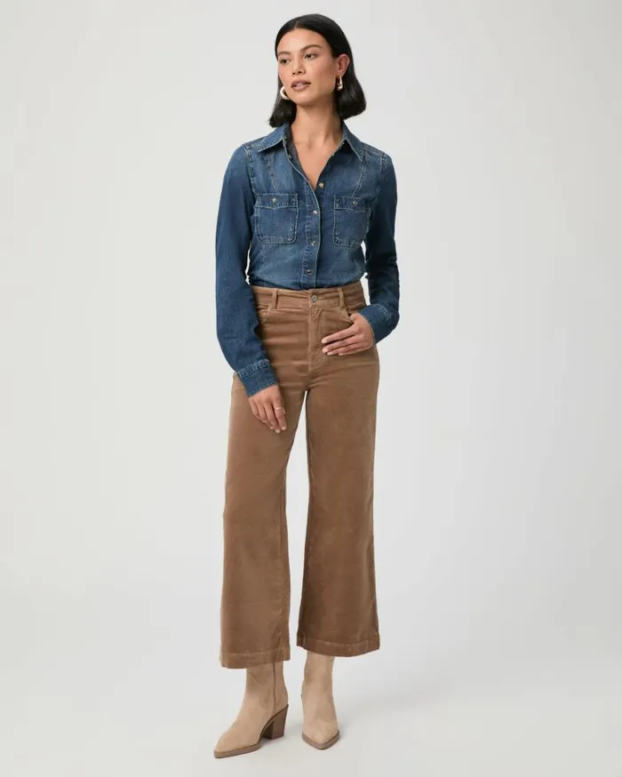 PAIGE Pants Women Anessa Wide Leg Pant 8211 Burnt Sugar Corduroy