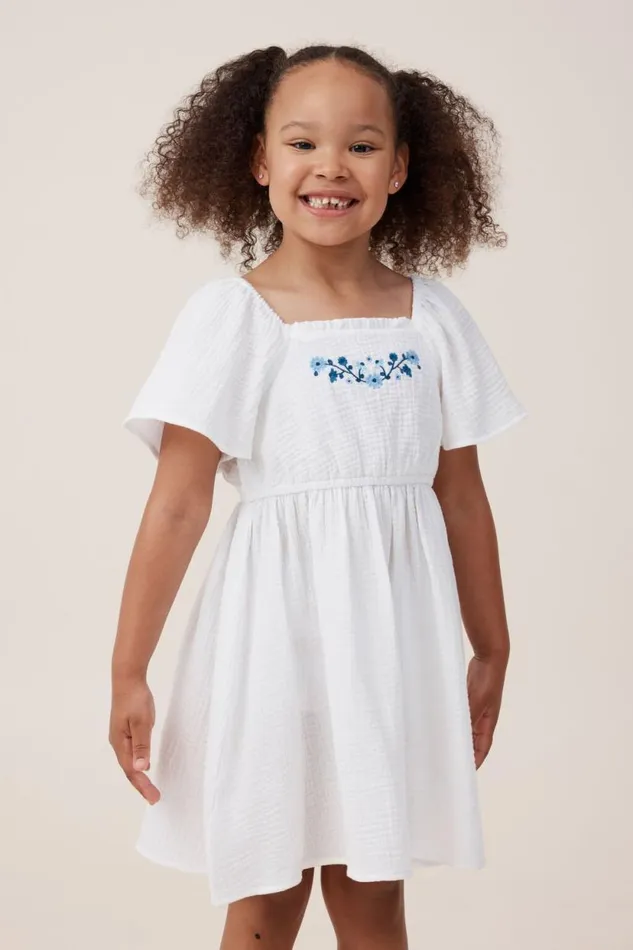 Paige Short Sleeve Dress Vanillafloral Embroidery Girls Cotton On Dresses