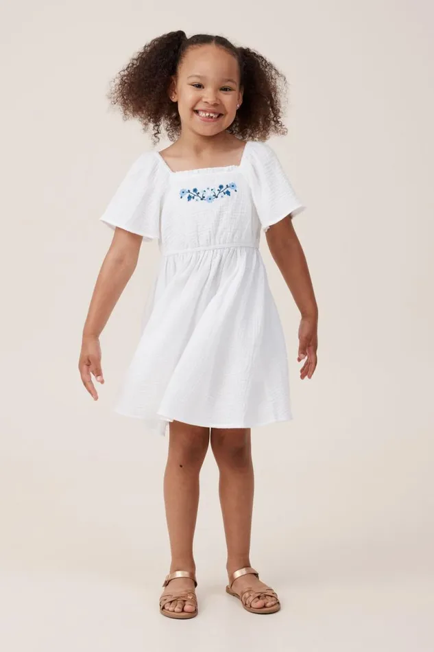 Paige Short Sleeve Dress Vanillafloral Embroidery Girls Cotton On Dresses