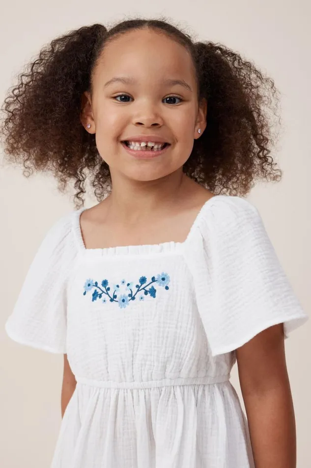 Paige Short Sleeve Dress Vanillafloral Embroidery Girls Cotton On Dresses