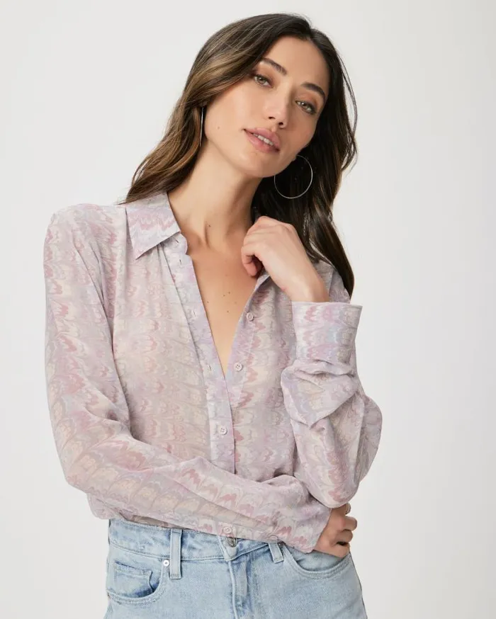 PAIGE Tops and Blouses Women Exclusive Candice Shirt 8211 Pastel Multi Silk
