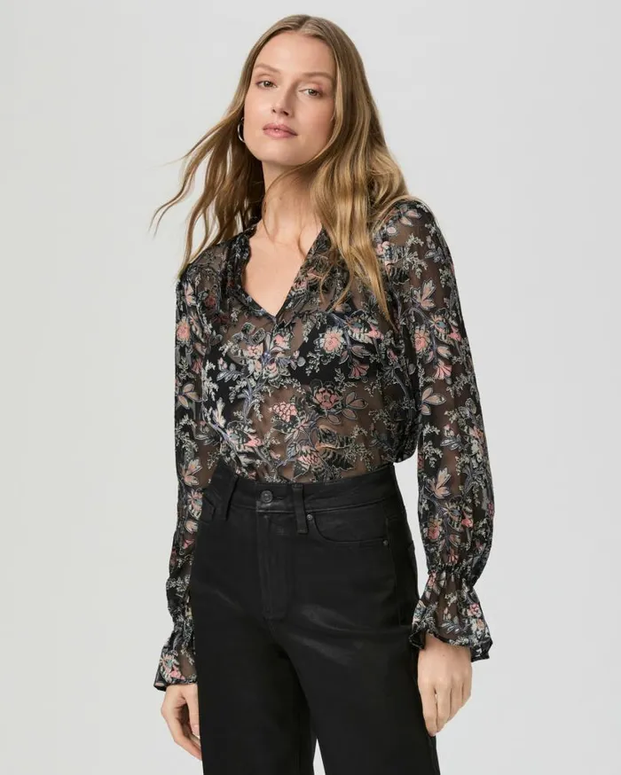 PAIGE Tops and Blouses Women Laurin Blouse 8211 Black Multi Satin