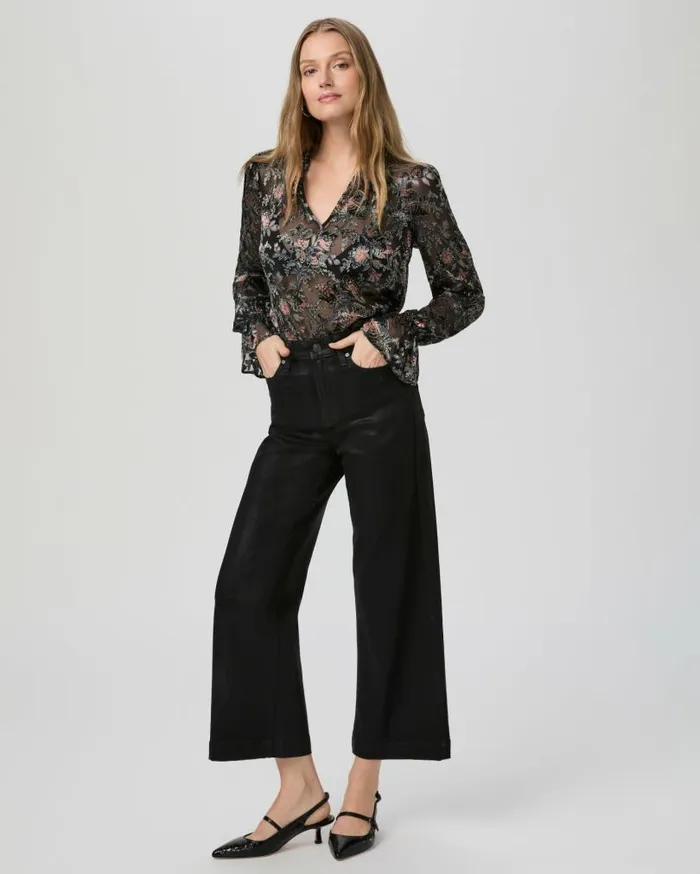 PAIGE Tops and Blouses Women Laurin Blouse 8211 Black Multi Satin PAIGE Tops and Blouses Women Laurin Blouse 8211 Black Multi Satin