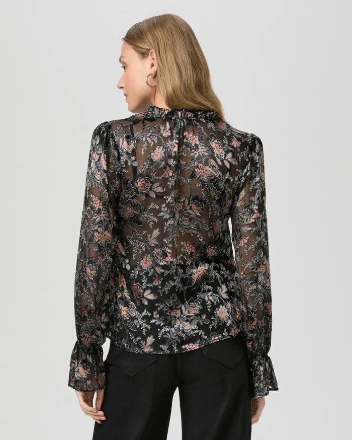 PAIGE Tops and Blouses Women Laurin Blouse 8211 Black Multi Satin PAIGE Tops and Blouses Women Laurin Blouse 8211 Black Multi Satin
