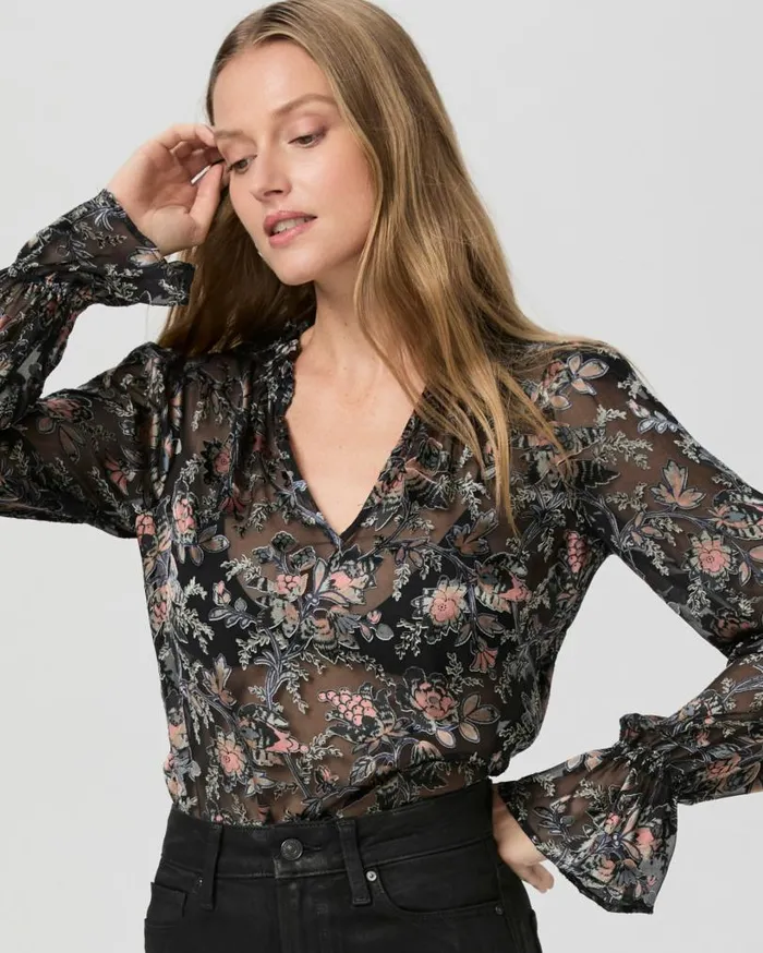 PAIGE Tops and Blouses Women Laurin Blouse 8211 Black Multi Satin PAIGE Tops and Blouses Women Laurin Blouse 8211 Black Multi Satin