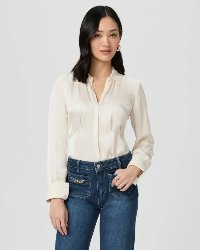 PAIGE Tops and Blouses Women Nelly Shirt 8211 Latte Foam Satin