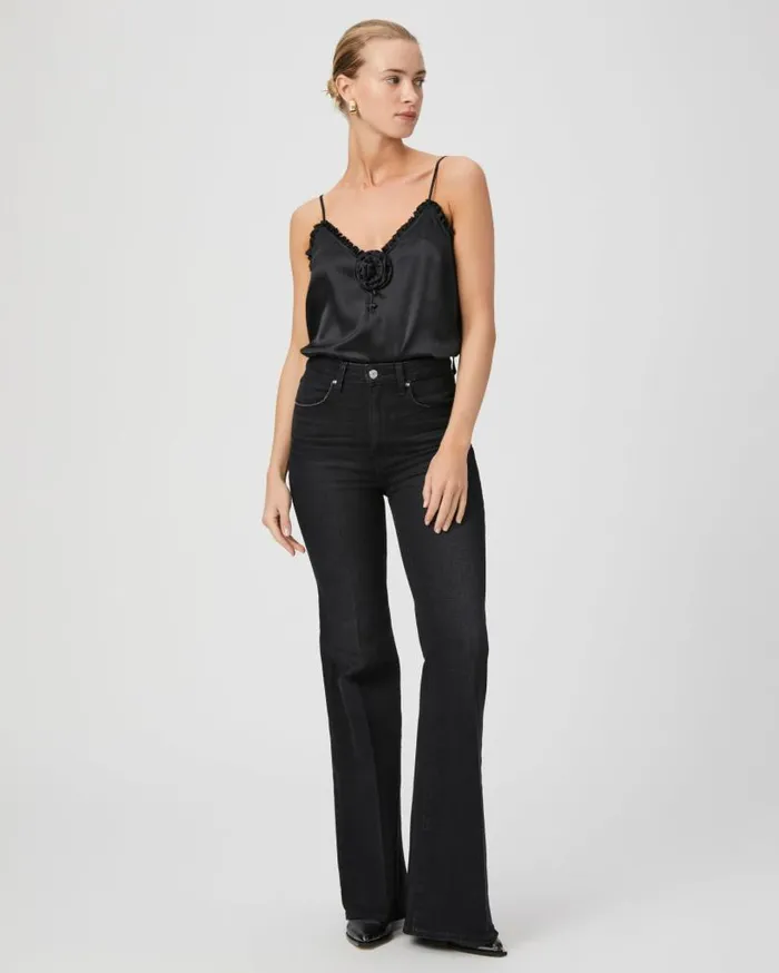 PAIGE Tops and Blouses Women Reina Cami Rosette 8211 Black Silk Satin PAIGE Tops and Blouses Women Reina Cami Rosette 8211 Black Silk Satin