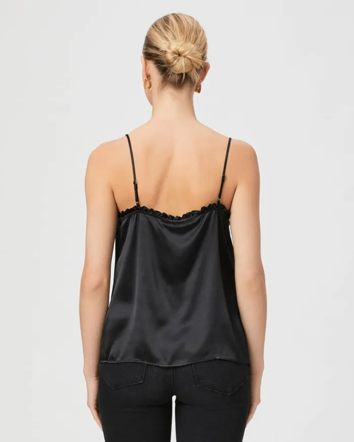 PAIGE Tops and Blouses Women Reina Cami Rosette 8211 Black Silk Satin PAIGE Tops and Blouses Women Reina Cami Rosette 8211 Black Silk Satin