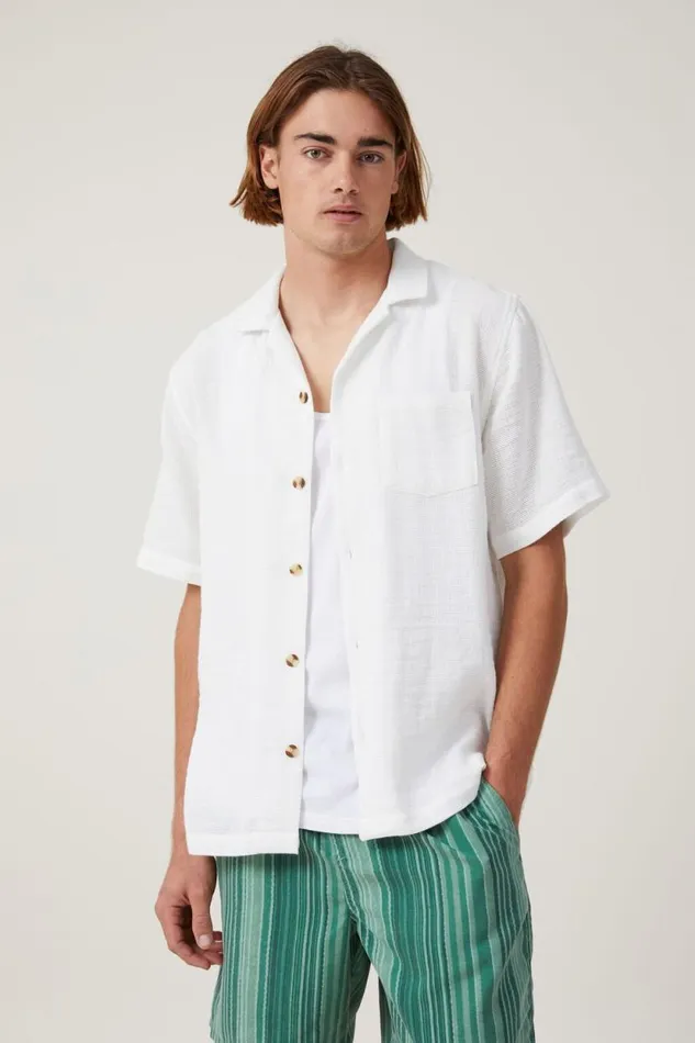 Palma Short Sleeve Shirt White Men Cotton On Shirts and Polos