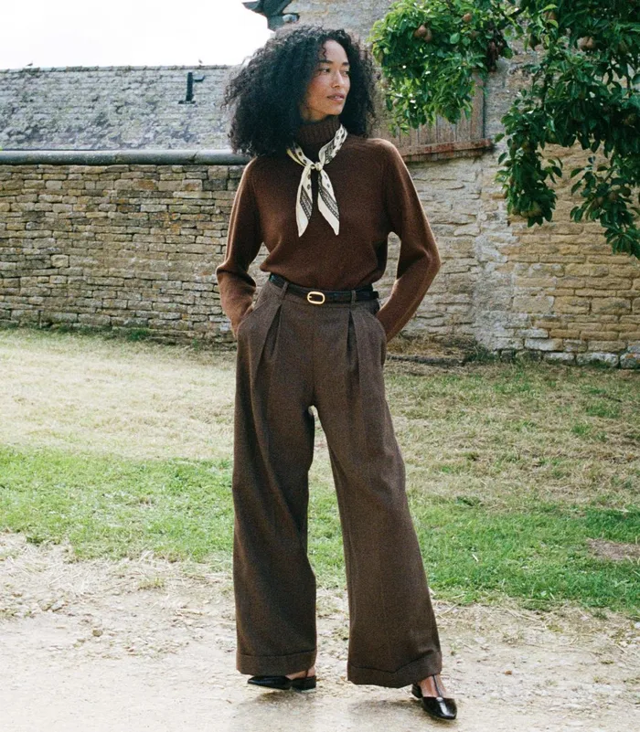 Pants and Shorts Women DEN Lawrence Pant Brown Herringbone