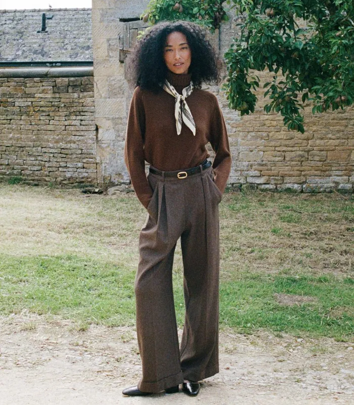 Pants and Shorts Women DEN Lawrence Pant Brown Herringbone