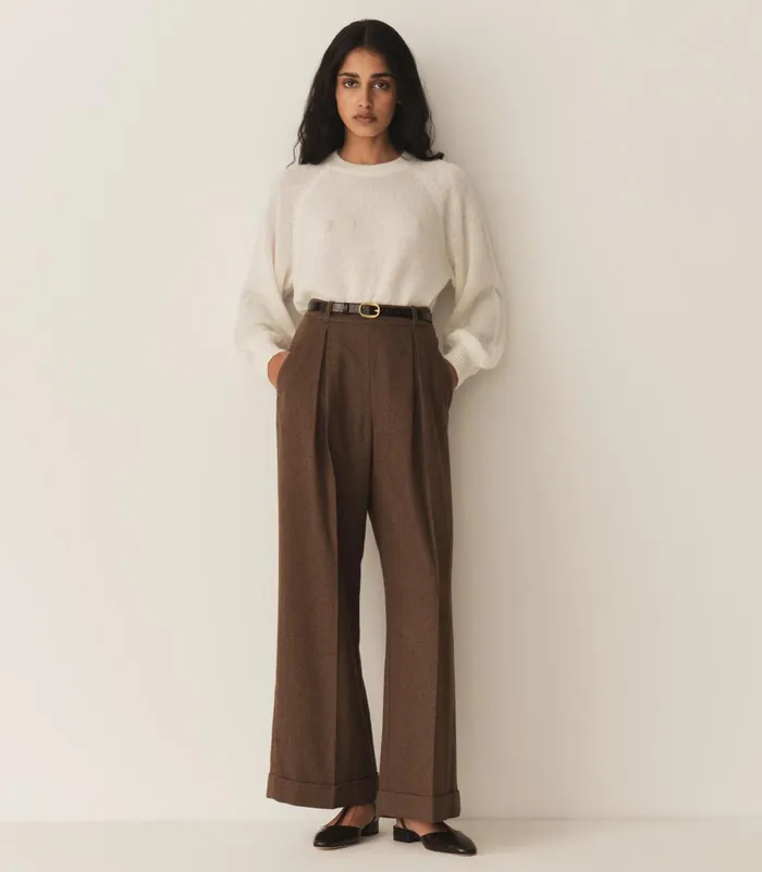 Pants and Shorts Women DEN Lawrence Pant Brown Herringbone