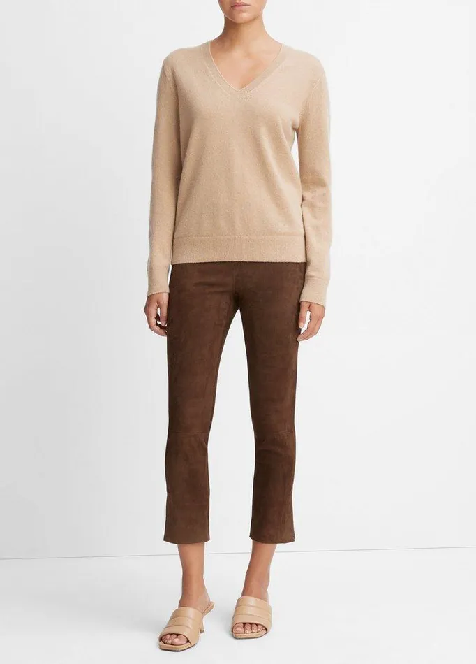 Pants and Shorts Women Vince Stretch Suede Split Hem Crop Legging Dark Wheat