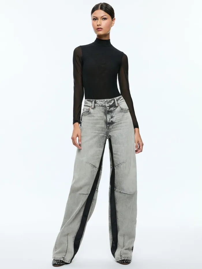 Pants Women Alice Olivia PARKER LOW RISE BALLOON LEG JEAN WITH CONTRAST PANELING Hayden Smokey Grey