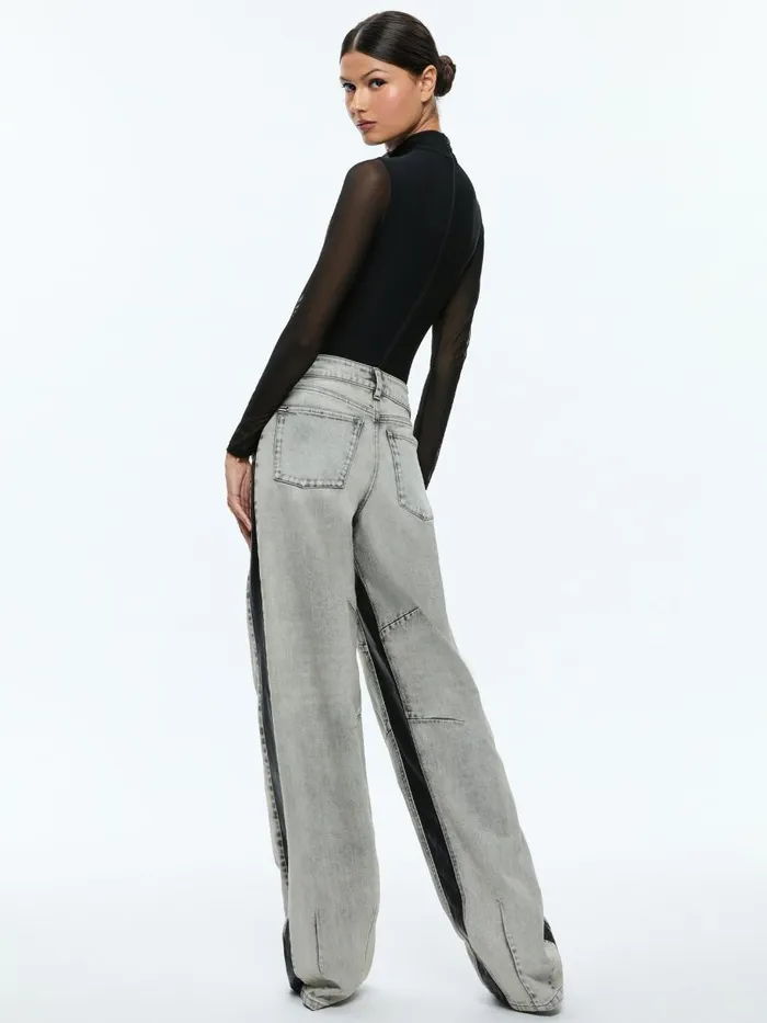 Pants Women Alice Olivia PARKER LOW RISE BALLOON LEG JEAN WITH CONTRAST PANELING Hayden Smokey Grey