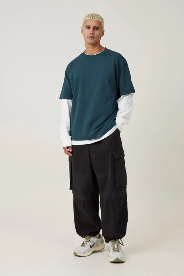 Parachute Super Baggy Pant Black Knee Panel Men Cotton On Pants