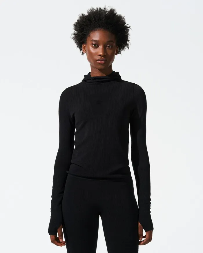 Perfect Moment Tops Seamless Hooded Base Layer Top Black 8211 Women