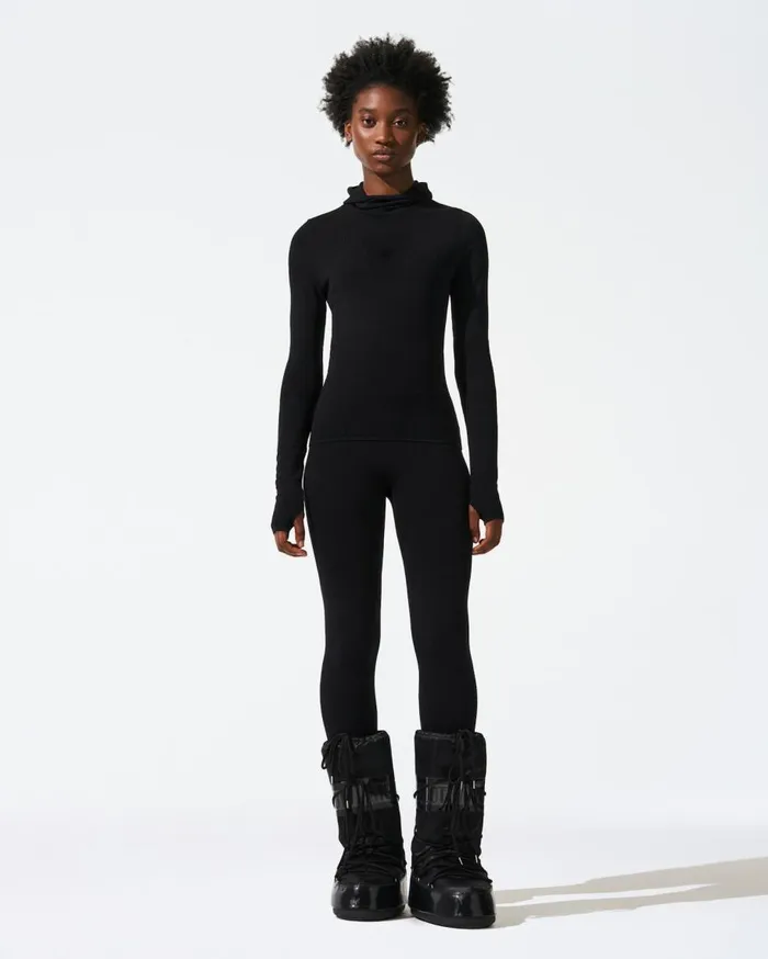 Perfect Moment Tops Seamless Hooded Base Layer Top Black 8211 Women