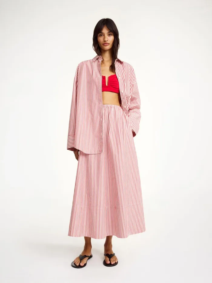 Pheobes Organic Cotton Skirt Red White Stripes Women By Malene Birger Skirts