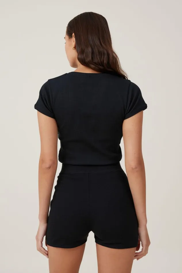 Picot Pointelle TShirt Black Women Cotton On Tops