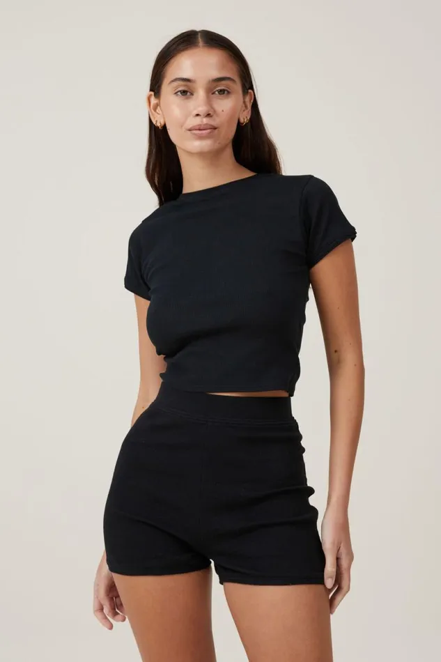 Picot Pointelle TShirt Black Women Cotton On Tops