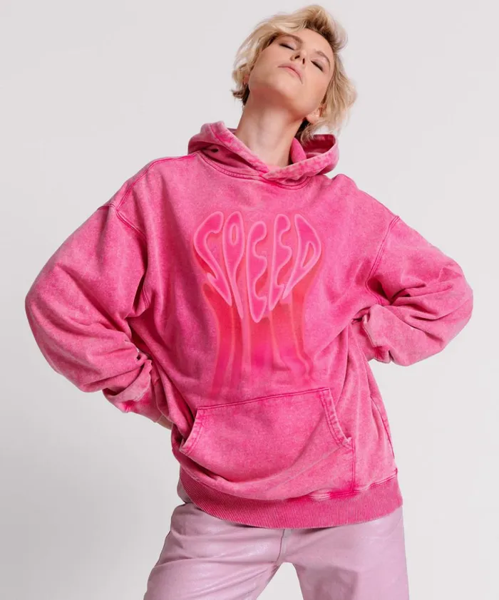 PINK ACID SPEED LONGLINE HOODY Women One Teaspoon Hoodies And Sweats PINK ACID SPEED LONGLINE HOODY Women One Teaspoon Hoodies And Sweats