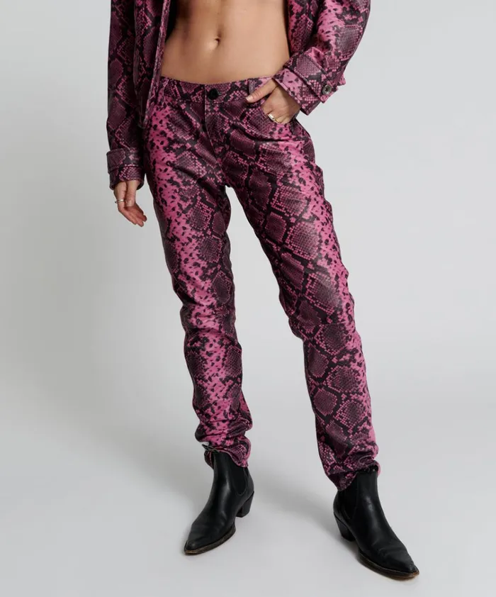 PINK PYTHON LEATHER PANTS Women One Teaspoon Bottoms